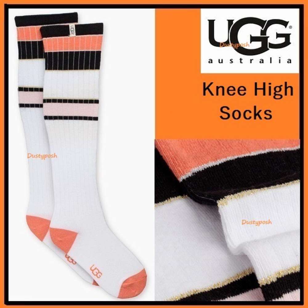 UGG Knee High Socks Boot Stripe White Black Orange Retro Classic Vintage Cotton